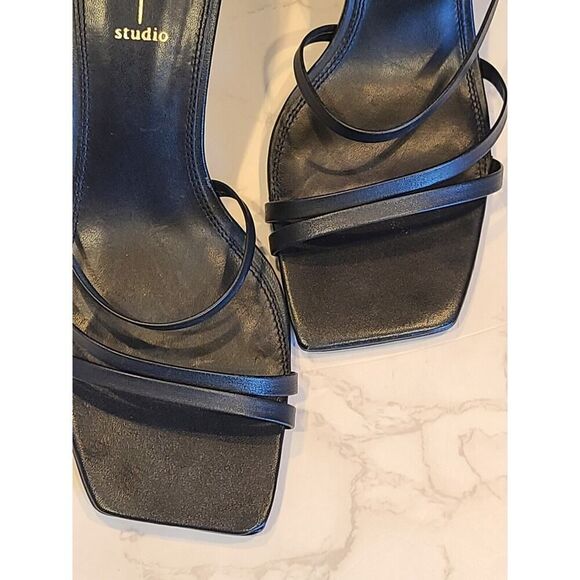 BLACK SUEDE STUDIO Felicity Women's Black Leather Heels, 2½" Y2K Strappy | 8B - Picture 11 of 15
